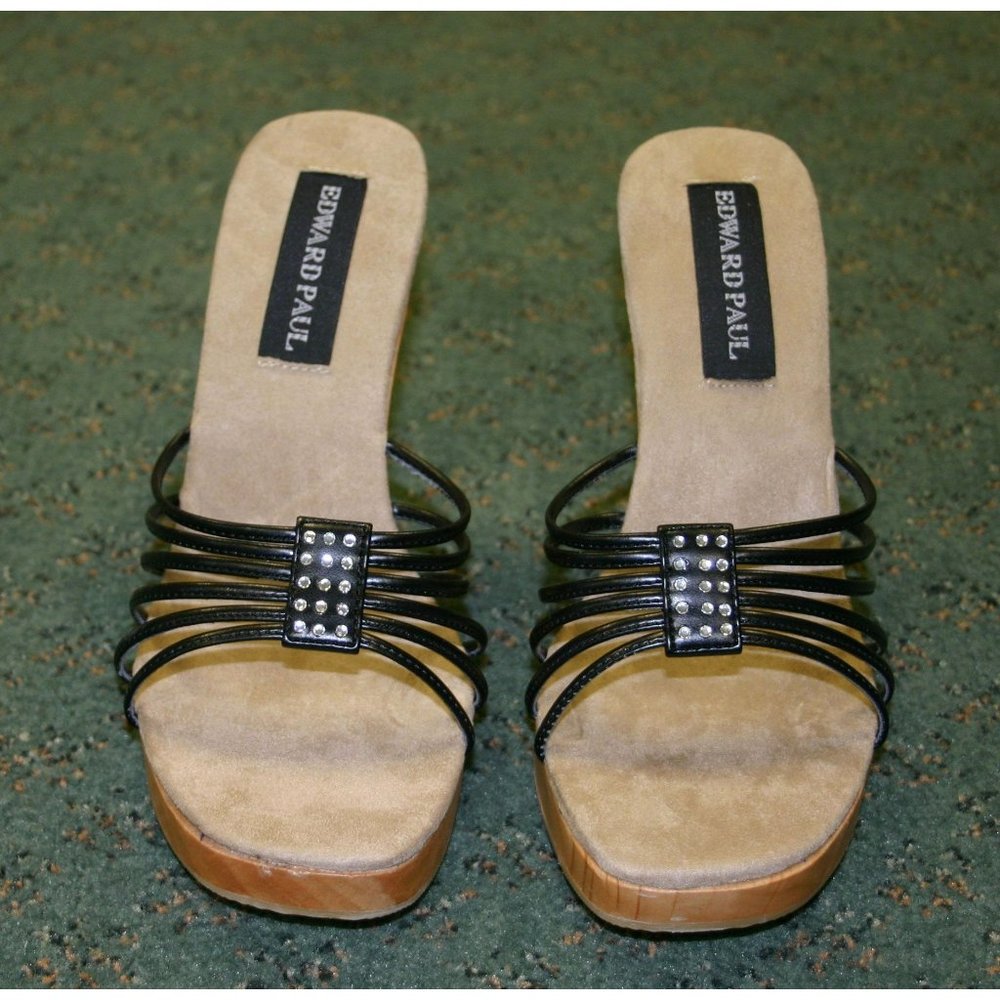 EDWARD PAUL Black faux wet‎ PU leather